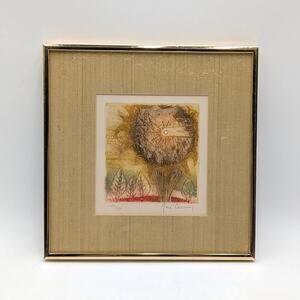 "Thistle" by Rene Carcan 70s MCM Etching Signed Ltd Edition 349/750 Framed